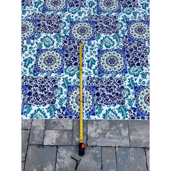 Outdoor Blue & White Floral Block Print Umbrella Tablecloth W Zip Opening 82x60 - Picture 12 of 13